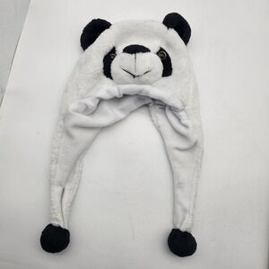 Panda Hat Trapper Girls One Size White Fleece Ear Flap Winter Animal Costume